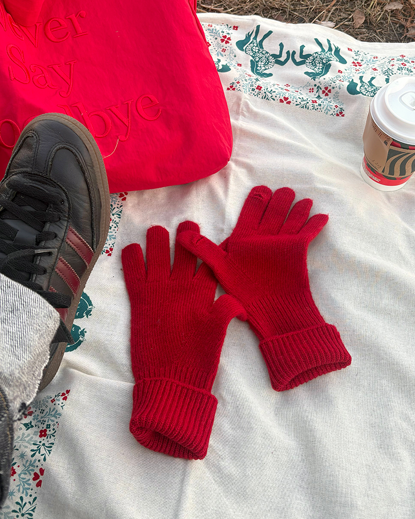 フィンガーホールロングカフスリブニットグローブ