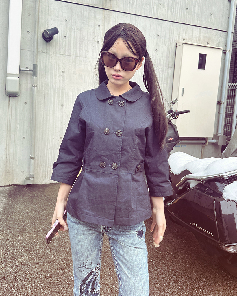 ラウンドカラークロップドスリーブダブルジャケット