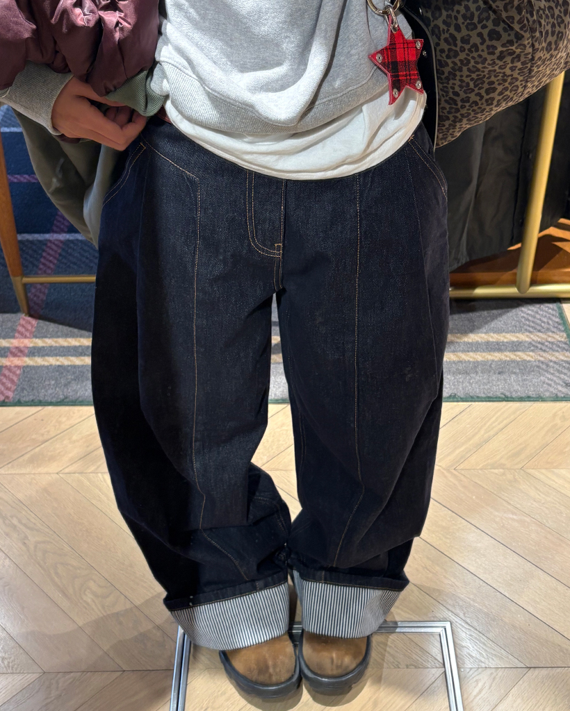 ユニークヨークシームストライプロールアップリジッドジーンズ