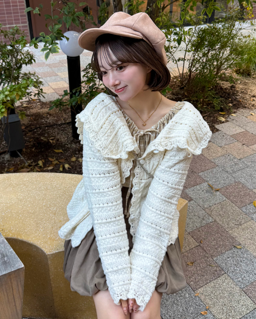 セーラーカラーミックスクロシェカーディガン