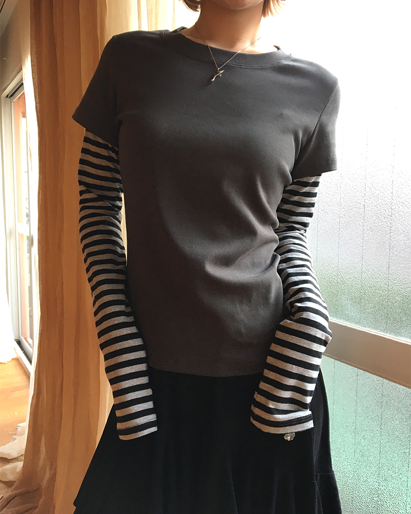 ボーダーロングスリーブレイヤードTシャツ