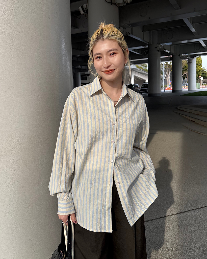 ダブルストライプリンクルルーズシャツ