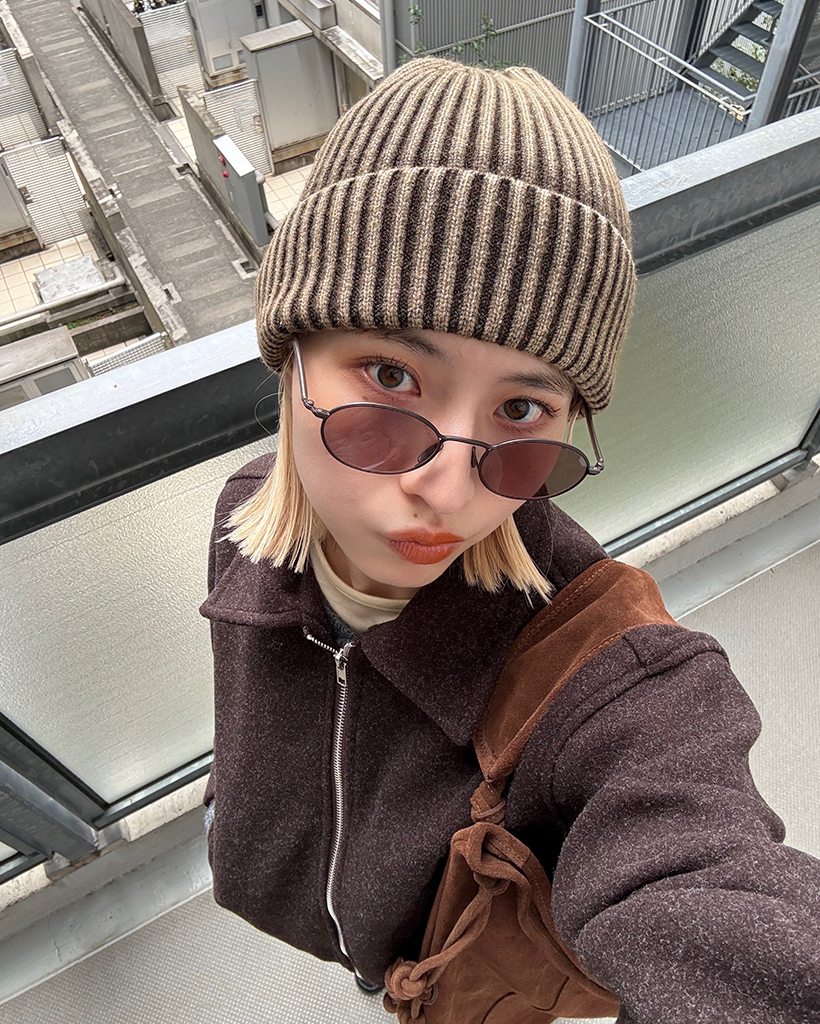 ビンテージウォッシュリブニットカラービニー