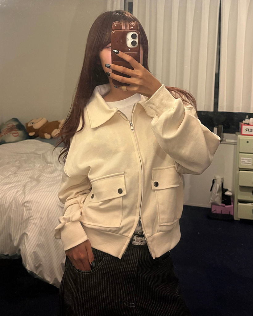 フラップポケットカラーネックダブルジップスウェット