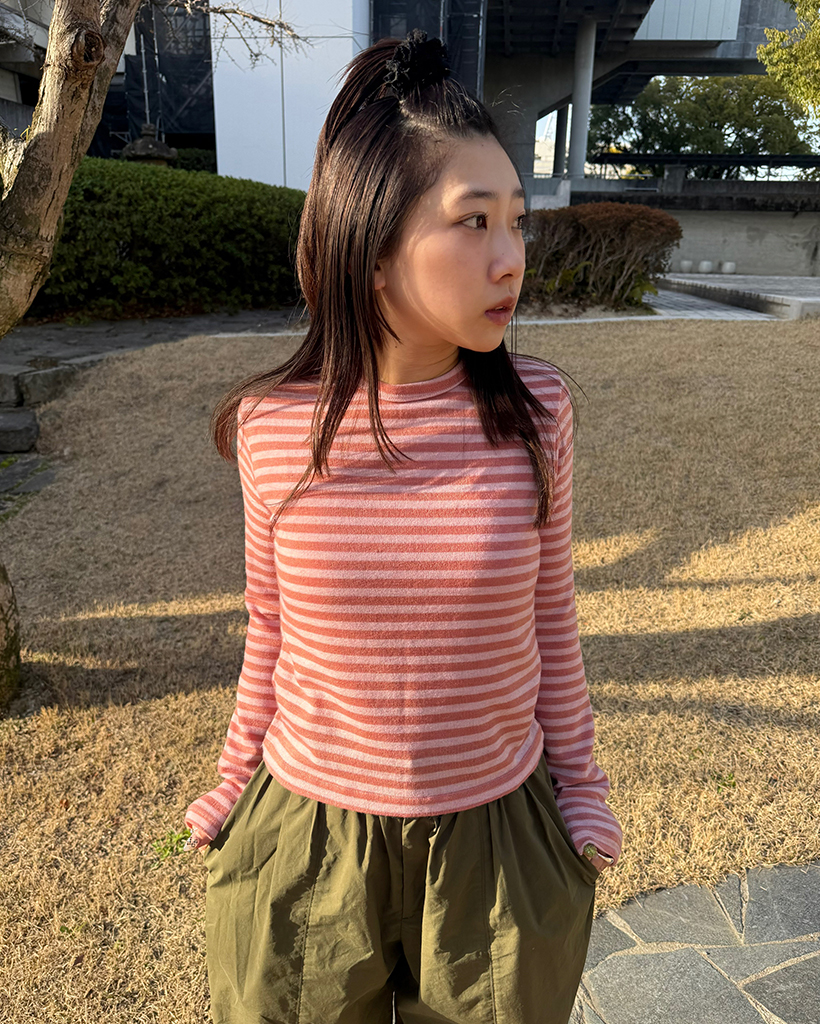 ラウンドパイピングネックボーダーニット