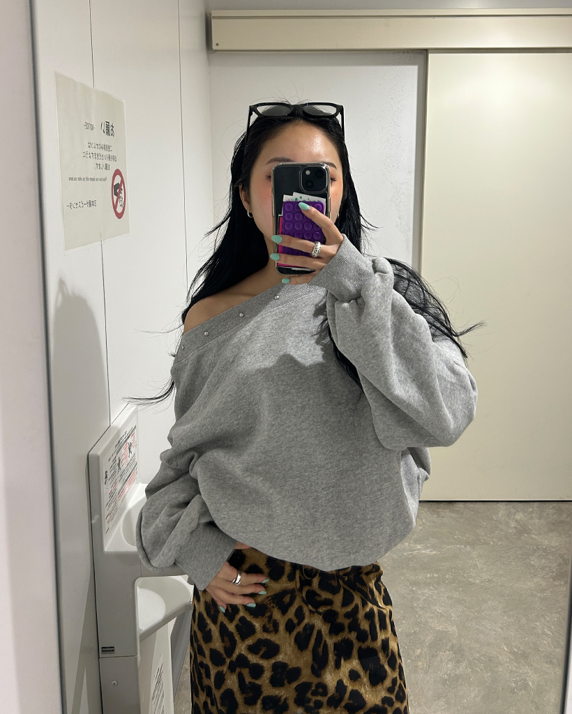 2wayネックスタッズロングスリーブ裏起毛スウェット