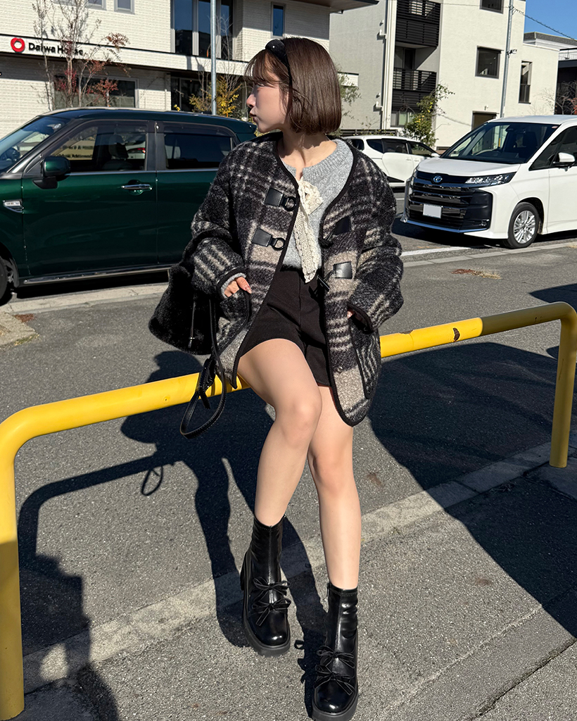 スクエアダッフルチェックボアジャケット