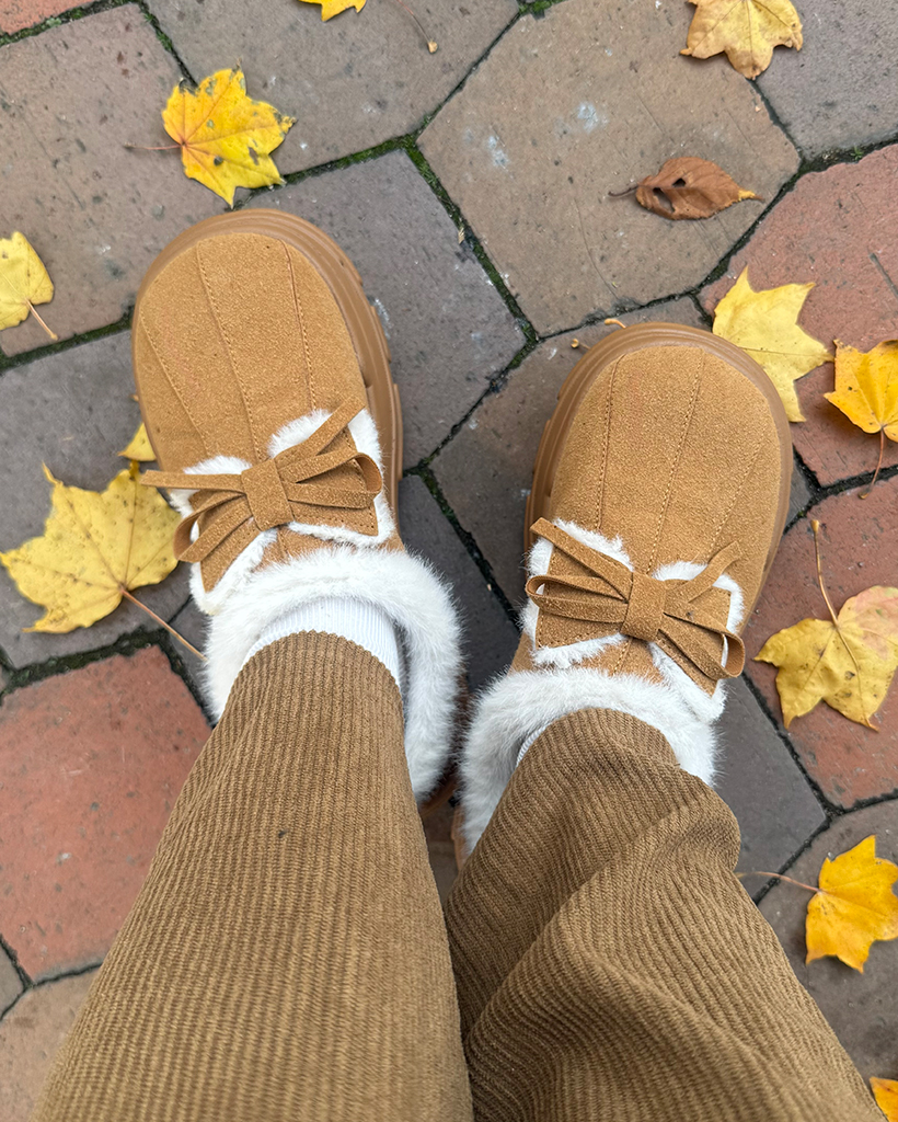 ダブルリボンムートンボールドハイソールクロッグサンダル