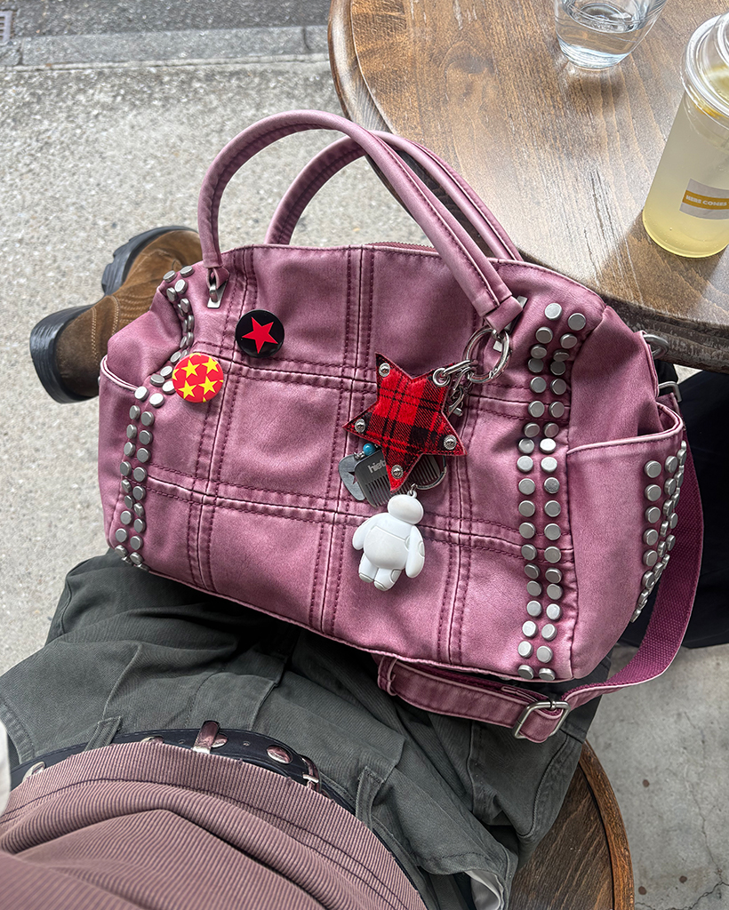 ブロックステッチダブルスタッズ2wayボストンバッグ