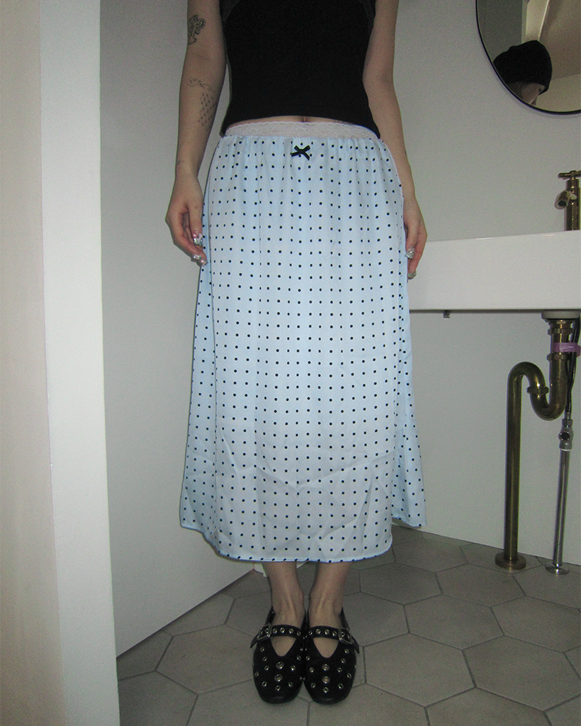 リボンドットサテントラペーズスカート