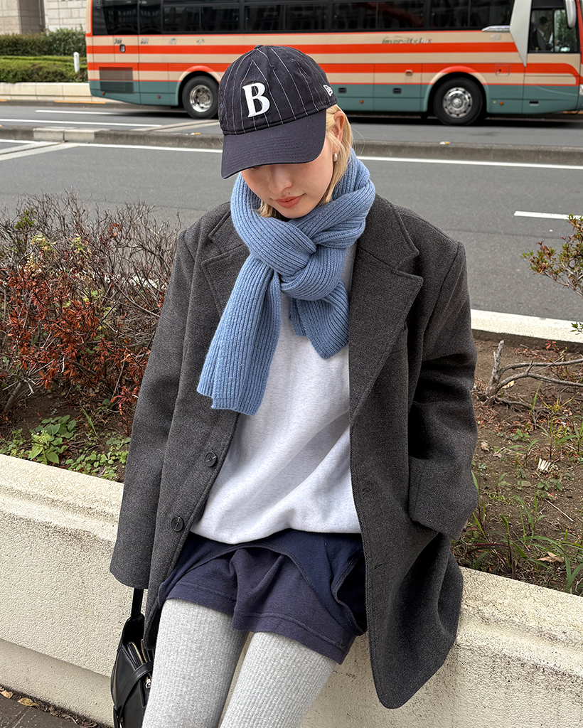 シンプルリブニットスクエアマフラー