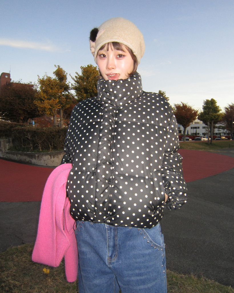 [BEST 50]ドットハイネックショートダウン