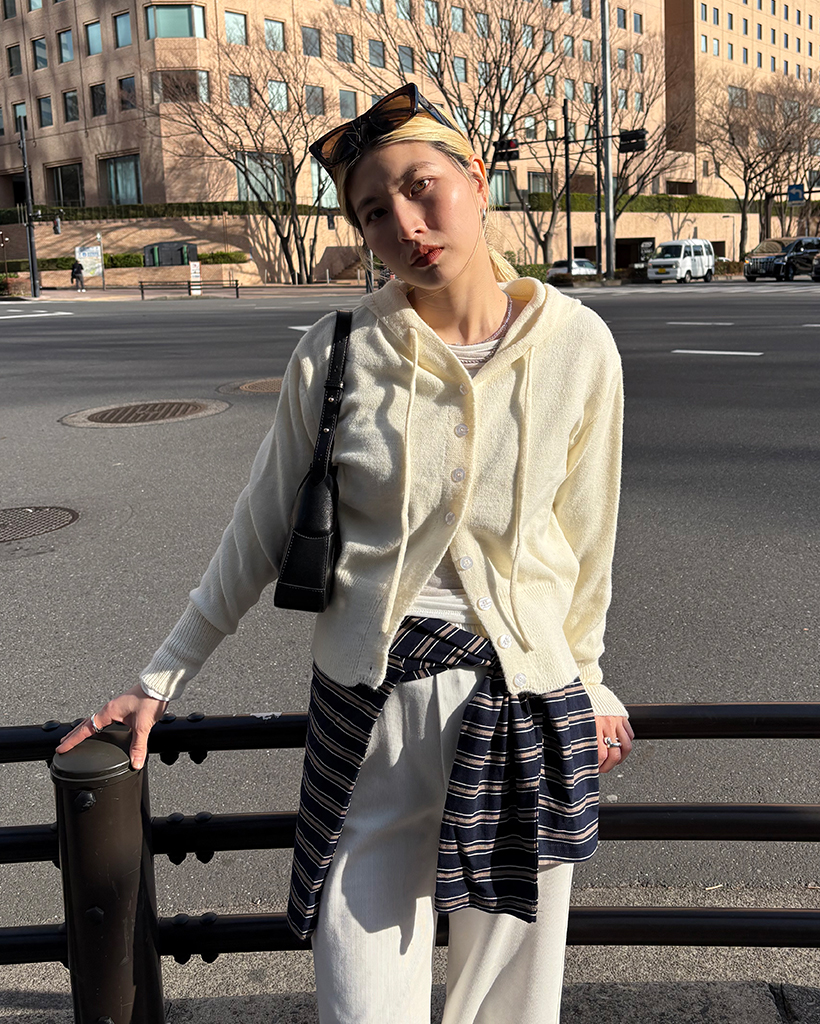 ワイドリブヘムニットカーディパーカー