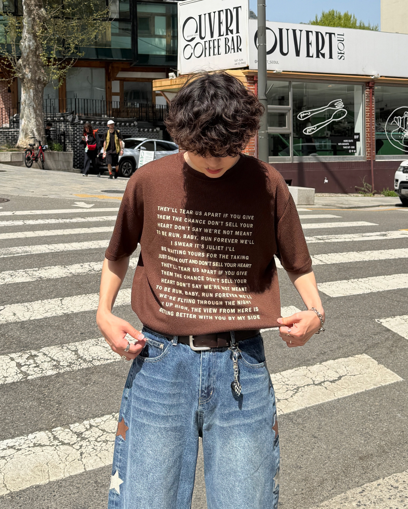 レタリングフライスニットハーフTシャツ