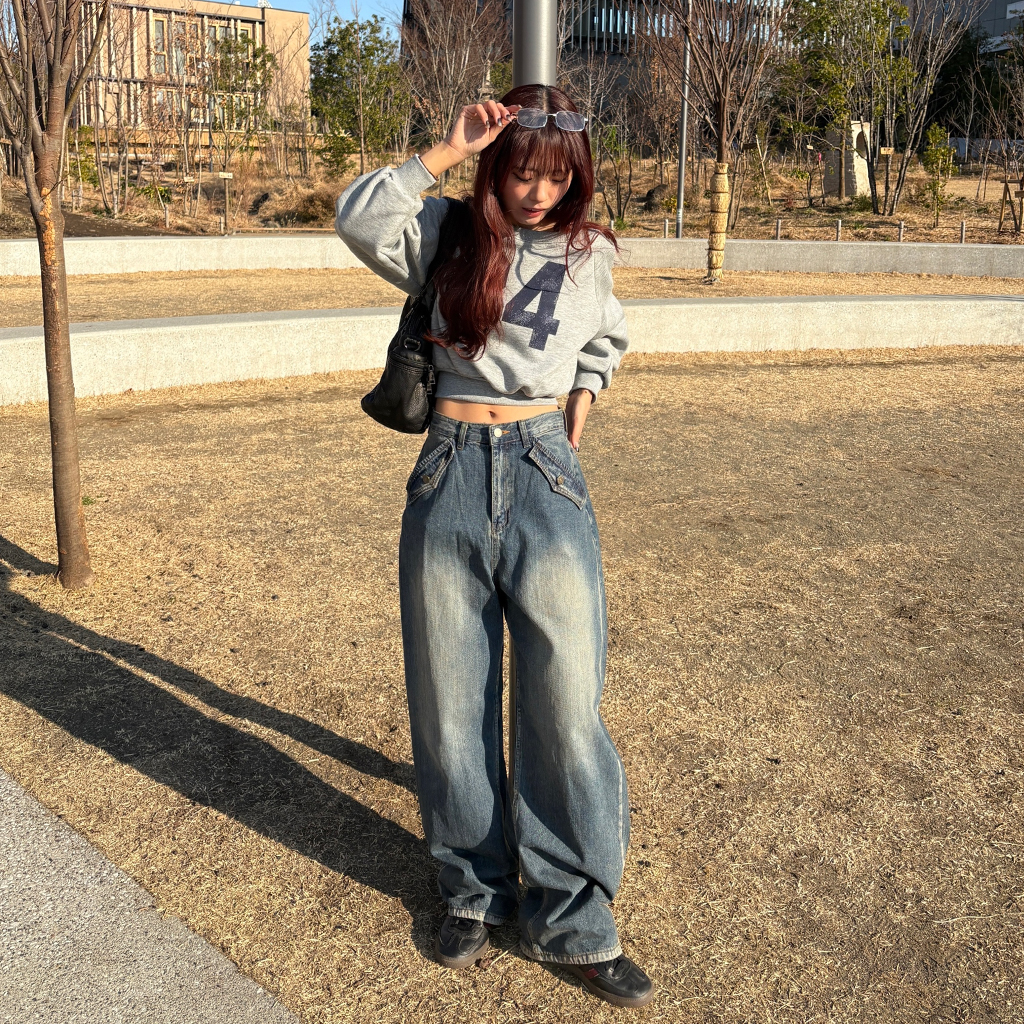 【美品】45R バギーデニムパンツ ジーンズ フラップポケット ライトブルー フラップポケットバギージーンズ | ファッション通販サイト NUGU