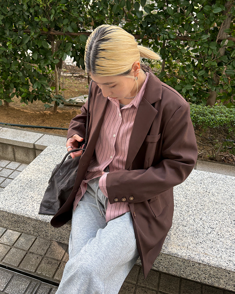 ドロップショルダーダブルピンストライプシャツ