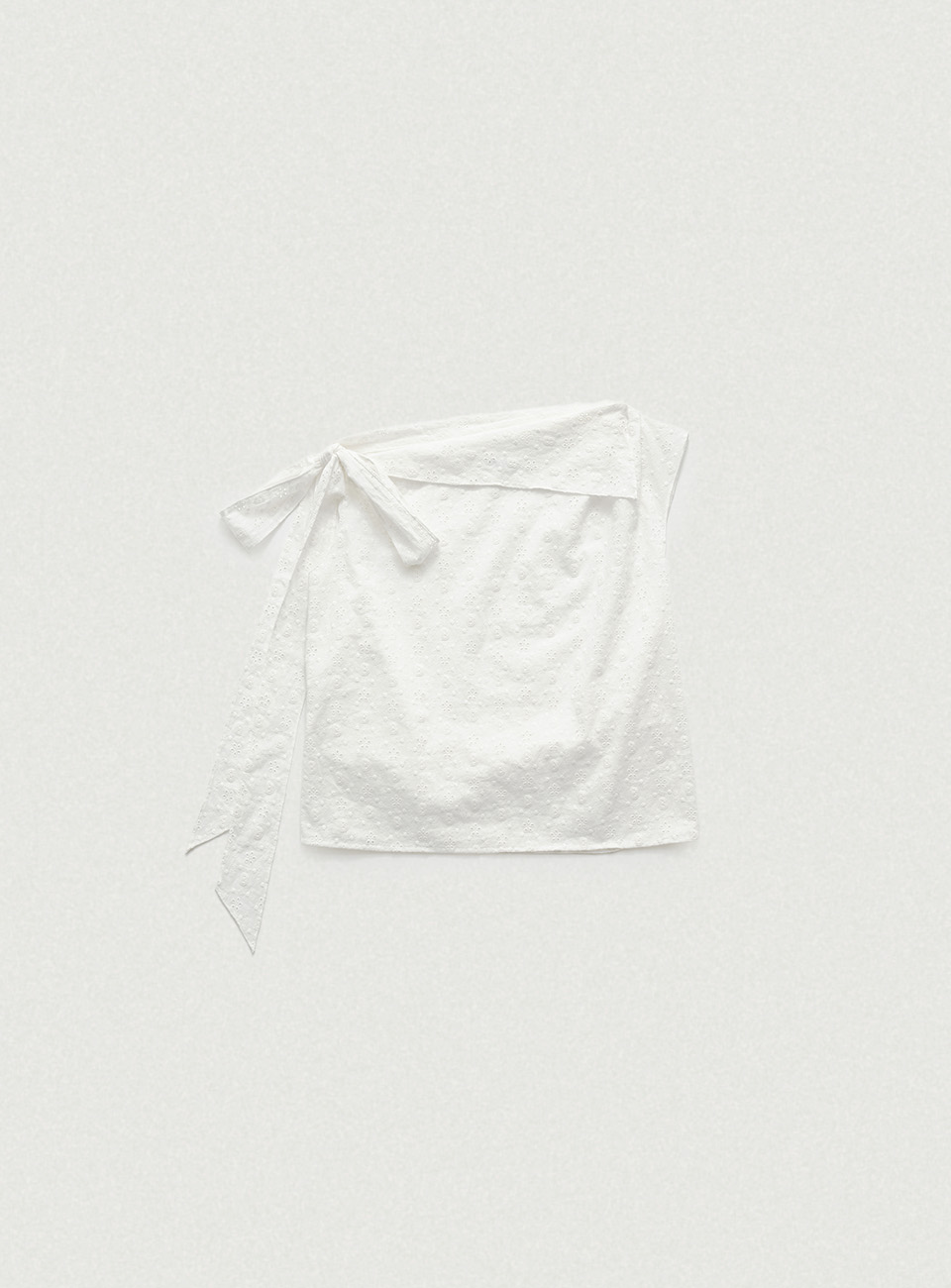 Flower Eyelet One-Shoulder Bow Blouse