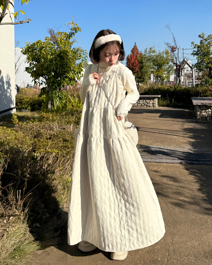 キルティングキャミティアードロングスカート