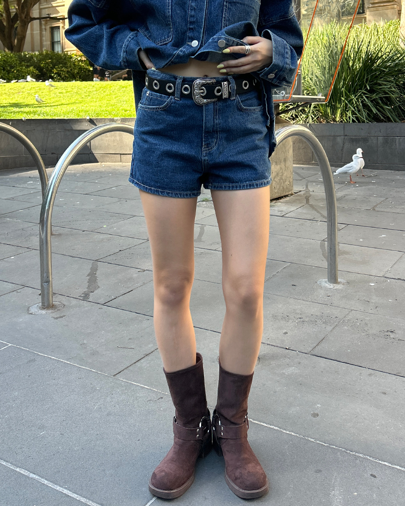 ヒップパッチポケットショートデニムパンツ