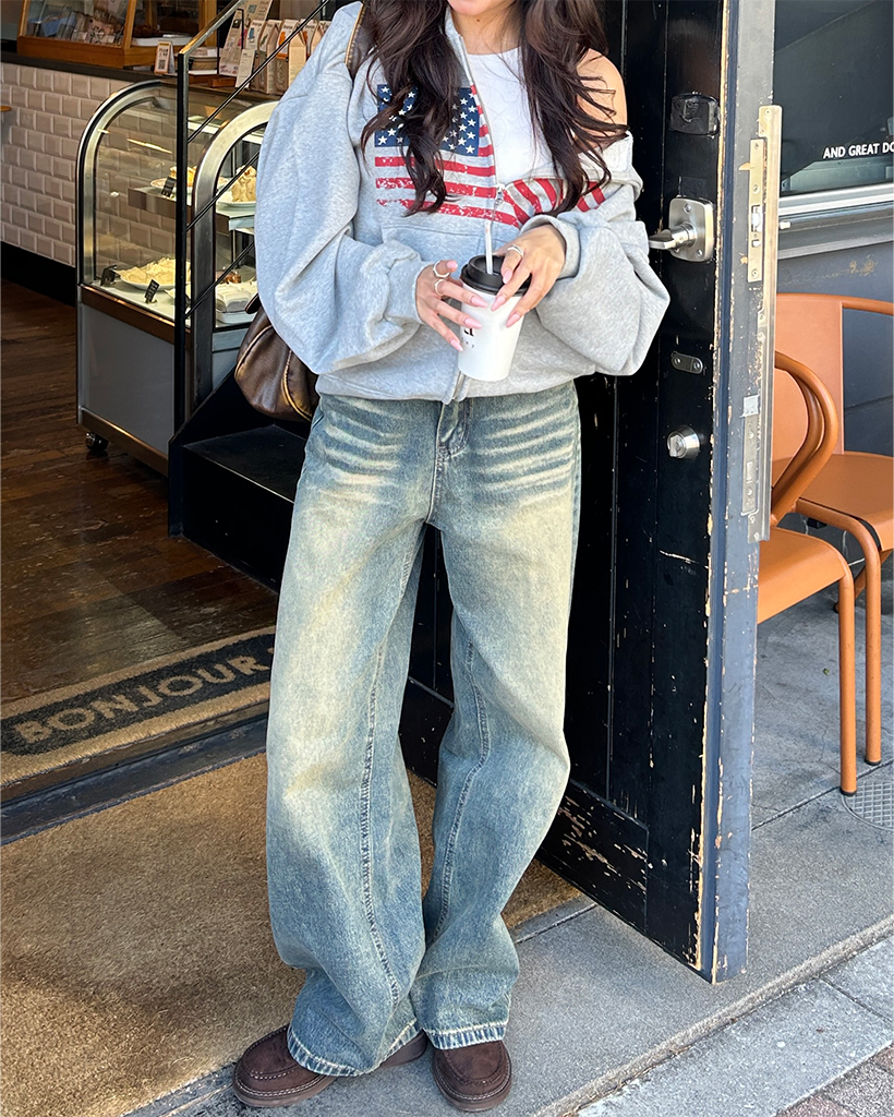 パンツ　古着風　uloi セミワイド　デニム　ワイドパンツ デイリーワイドデニムパンツ | ファッション通販サイト NUGU