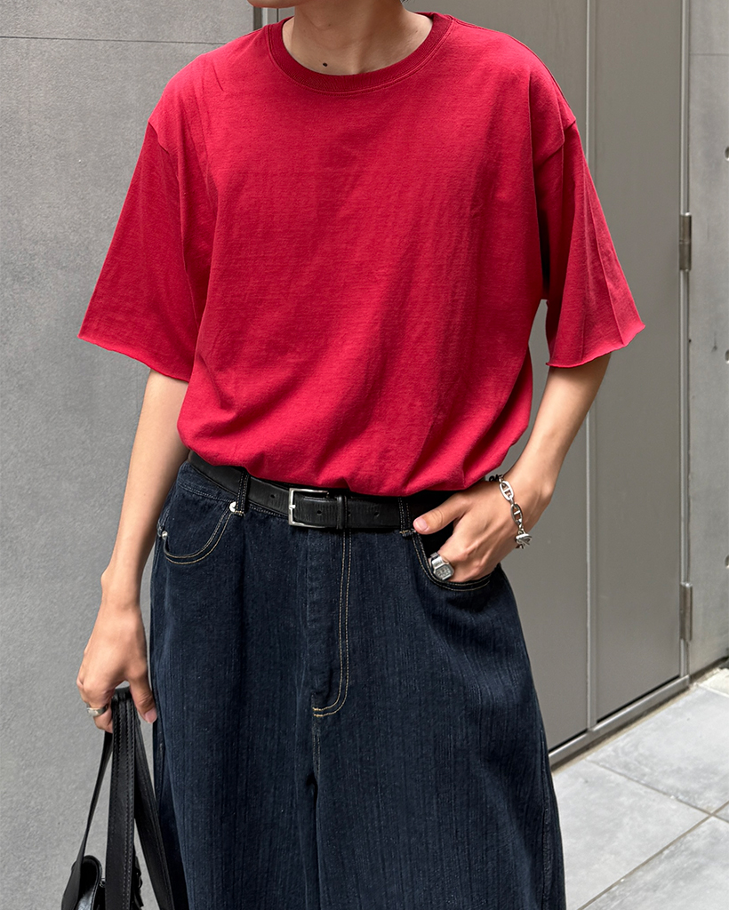 （ユニセックス）カットオフヘムハーフTシャツ