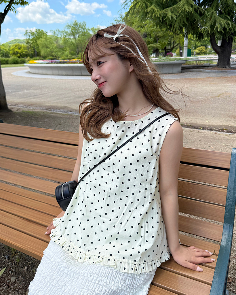 ペプラムフリルノースリーブTEE ANGIE（アンジー）の「ペプラム チュールドッキングノースリーブ