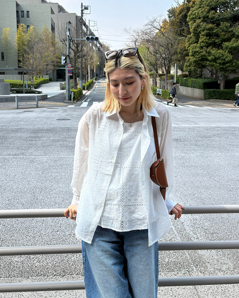 ラウンドヘムシースルールーズシャツ