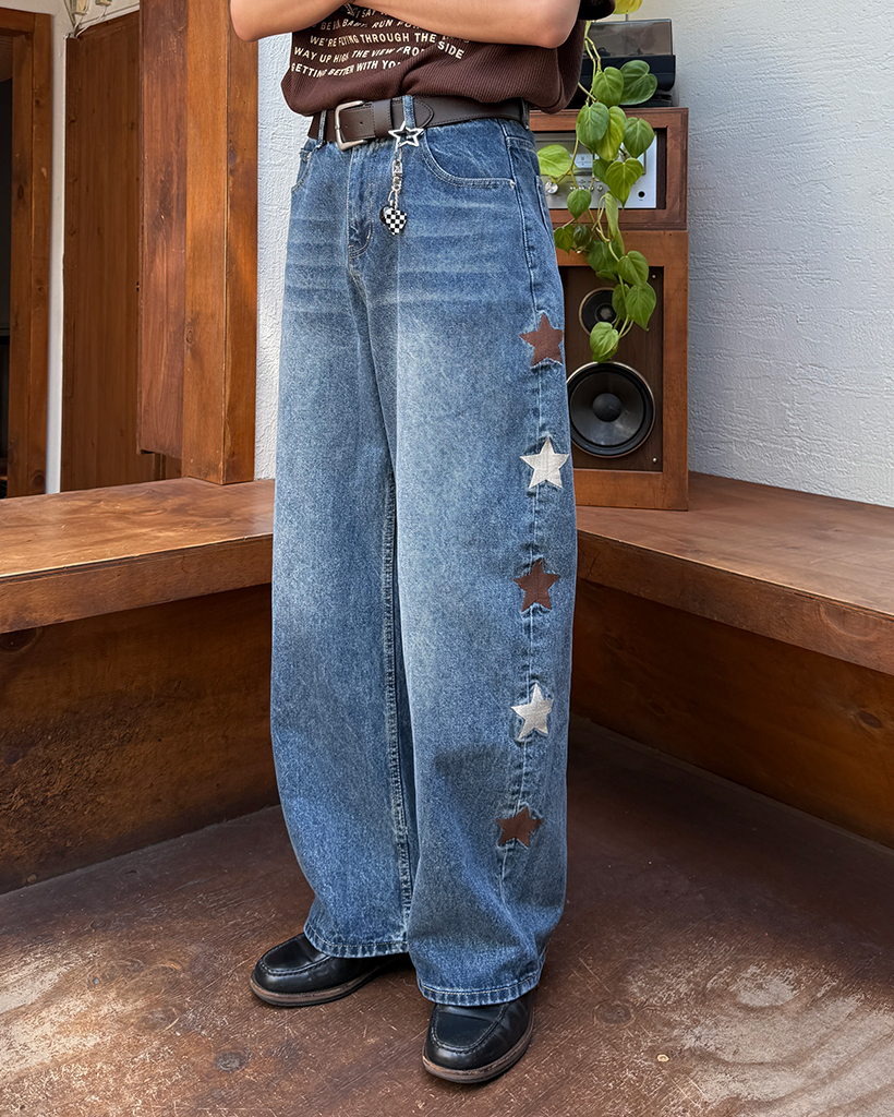 サイドスターステッチワイドジーンズ