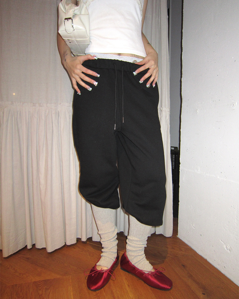 オープンヒールリブハイソックスレイヤードパンツ