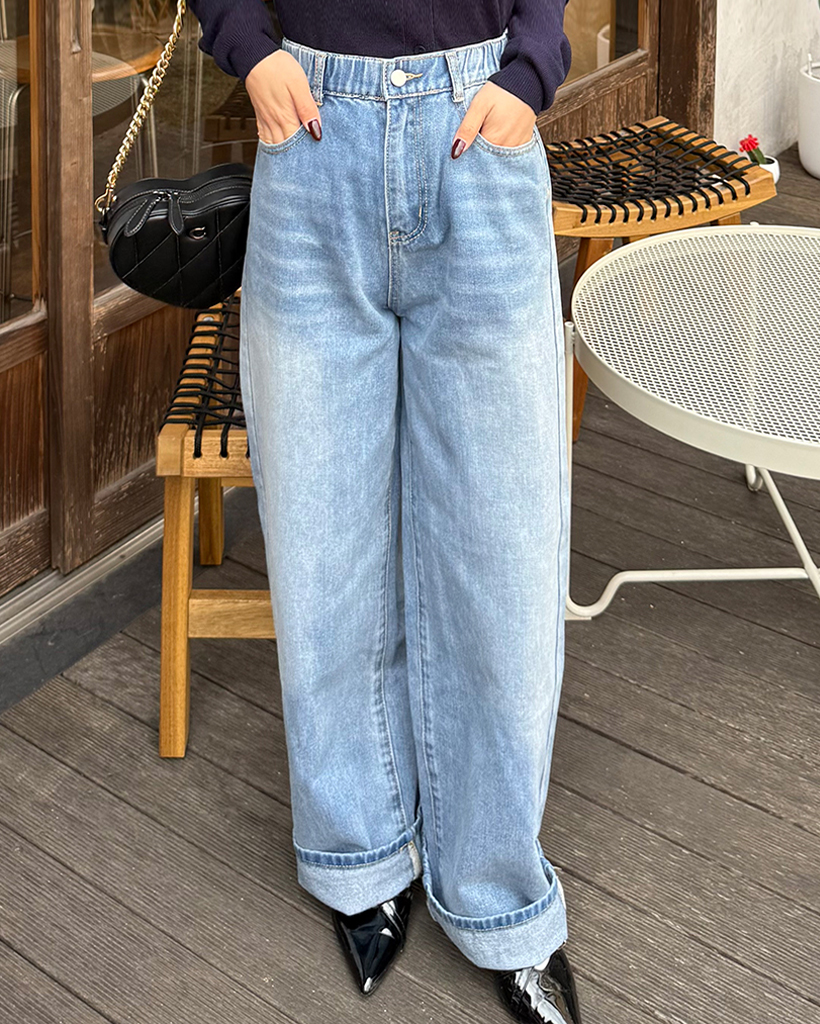 ウエストゴムワイドデニムパンツ