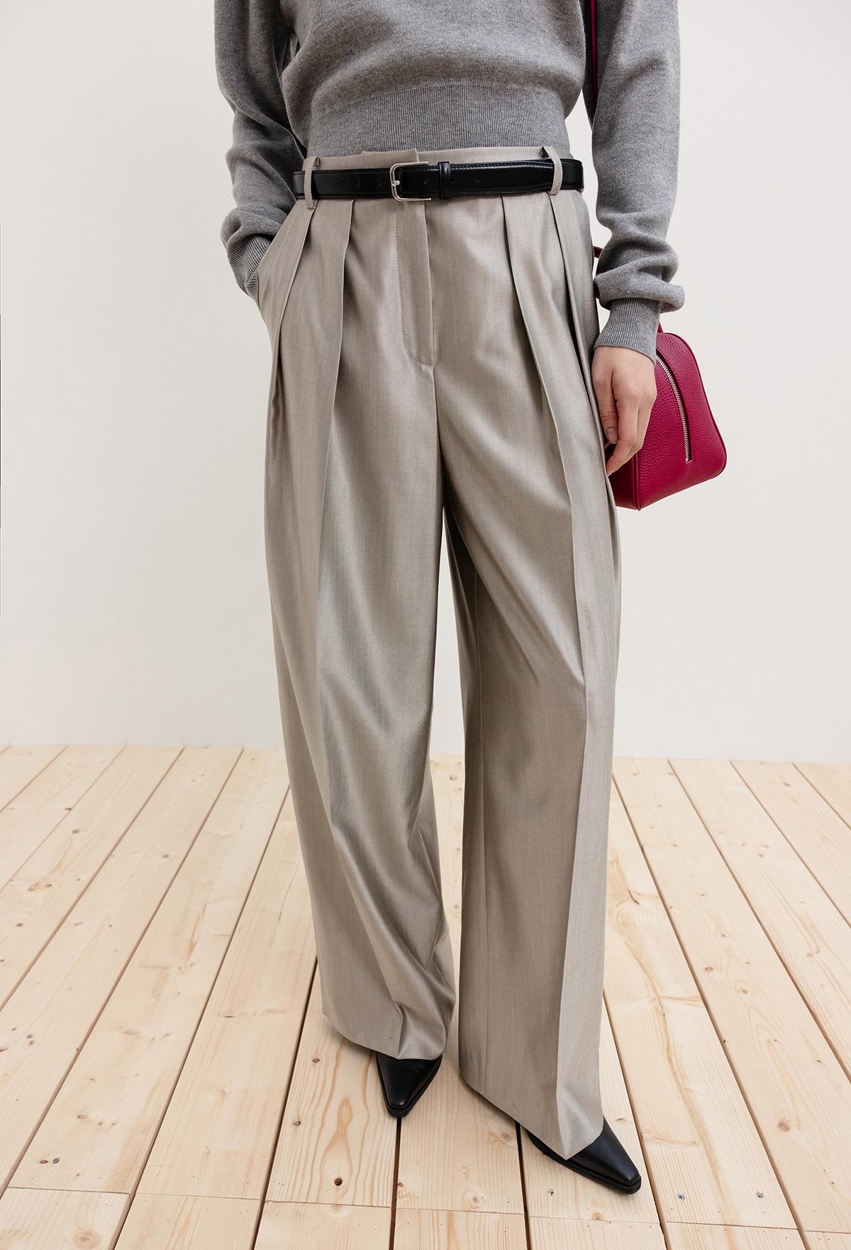 LUX Wool Silk Trousers Light Gray