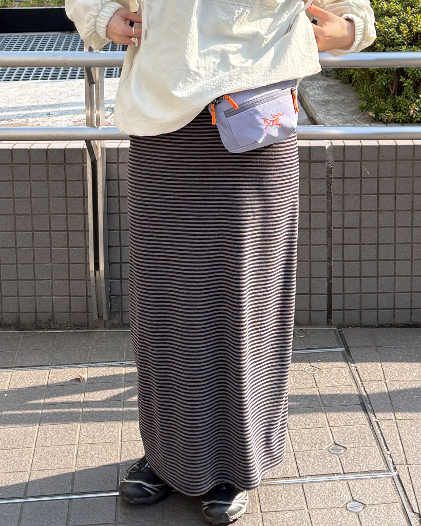 ワイドウエストスリムボーダーマキシスカート