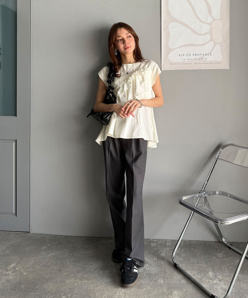 アメノチハレ　フリル付きペプラムトップス 半袖 Machine-washable】エアリージャカードペプラムブラウス – Ame no chi Hare