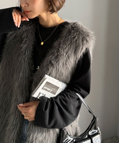 高級感をレイヤード。ふわふわミックスシャギーファーベスト ce1010457