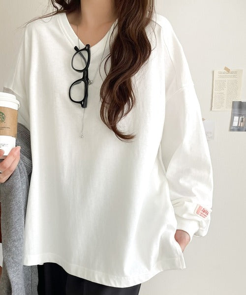 JaVa ジャバコラボ》シンプルなのに、存在感。綿100％Vネック切り替え