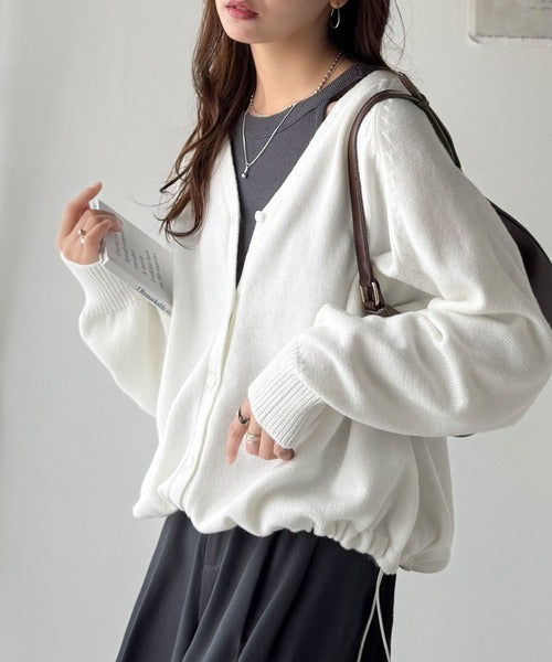 Drawer ホワイトカーディガン 長袖 Drawer ホワイト カーディガン 長袖 コットン スリット リブ 【公式通販】