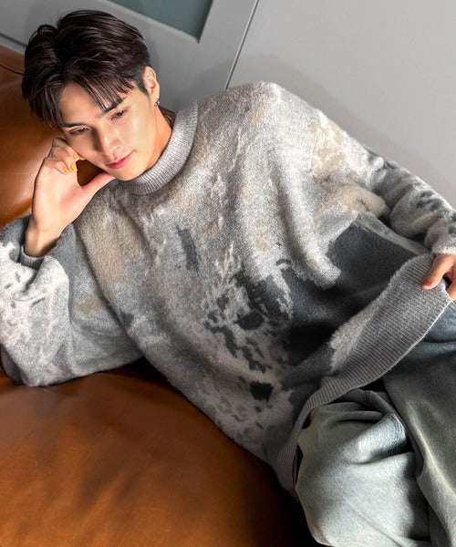 classical origin】ニュアンス柄Wジャガードシャギーニット／Nuanced