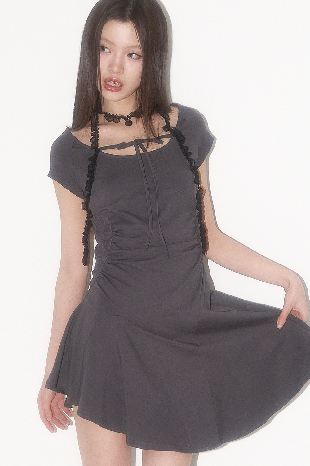 送料・関税込 ●ILLIGO●25SS LACE SHIRRING FLARED DRESS Lace Shirring Flared Dress Black | ファッション通販サイト NUGU
