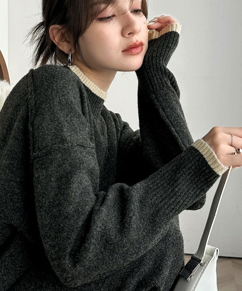 大人のリラックスムード。ふわもちミックスカラー配色ブークレーニット