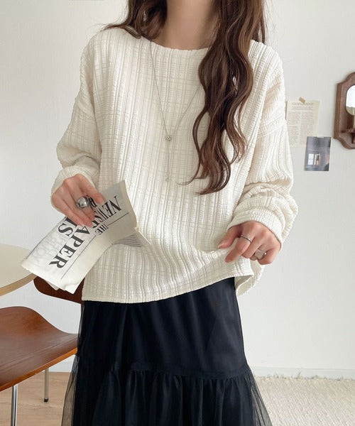 ゆか　0707 ウォッシャブル】ジオメトリックパンサーカットソー(トップス