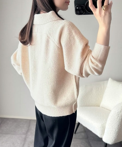 【新品】ホワイト 襟付きニットTOPS✧ラグナムーン 好きの方にもꕥ CHNラクーンショートニットプルオーバー｜ラグナムーン（LAGUNAMOON