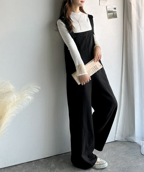 高見え大人サロペット。サイドポケットデザインハイウエストサロペット