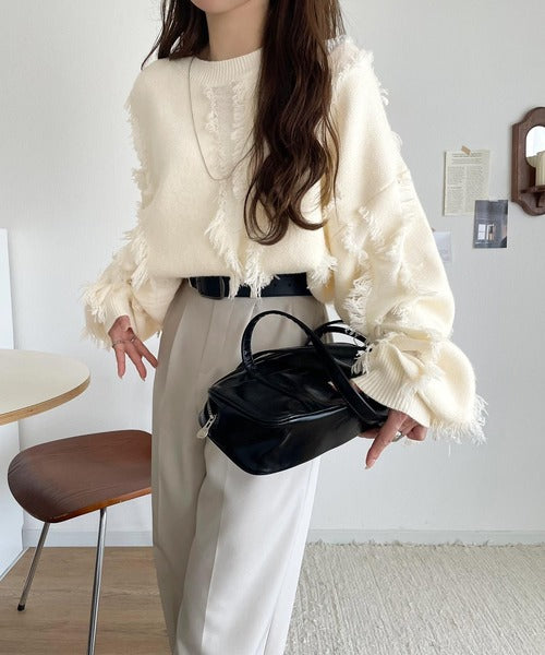 ちこりん様♪オーダーページ ゆるっとこなれ感◎男女兼用可♪フリンジ配色オーバーニット