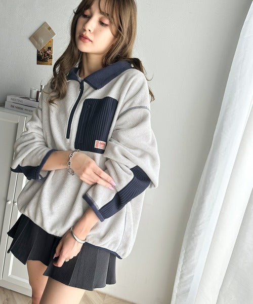 JaVa ジャバコラボ》レトロが気分。エルボ―パッチハーフジップフリース