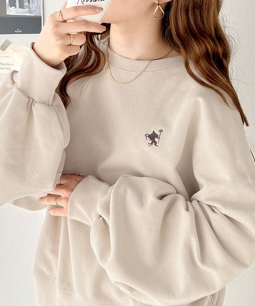 美品✨ 45R 裏起毛 ポンチョ風 スウェット プルオーバー 筆ライン 日本製 大人の上品カジュアル。ワンポイント胸刺繍裏毛スウェットプルオーバー