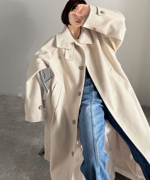 360度上品魅せ。衿2way比翼スタンドウール調ステンカラーコート