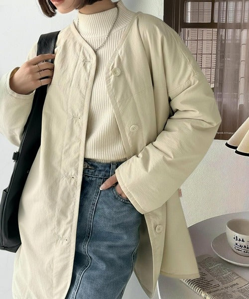 JaVaジャバコラボ》1枚で今っぽい抜け感アウター。ノーカラーサイド