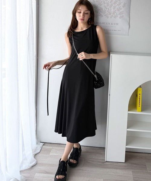 選べる2丈！ウエストリボン ボートネック 美ラインノースリーブ