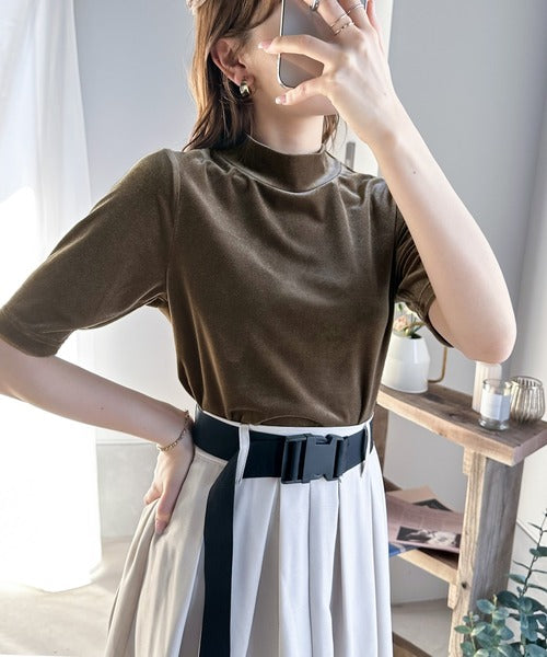 ★アルベロベロ❣️使えるトップス セール】With Heart Necklace Velor Tops/ハートネックレス付きベロア