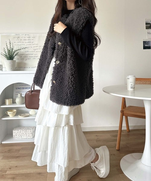 もこもこ感が愛らしい♪暖か前後2wayプードルボアベスト ce1265015